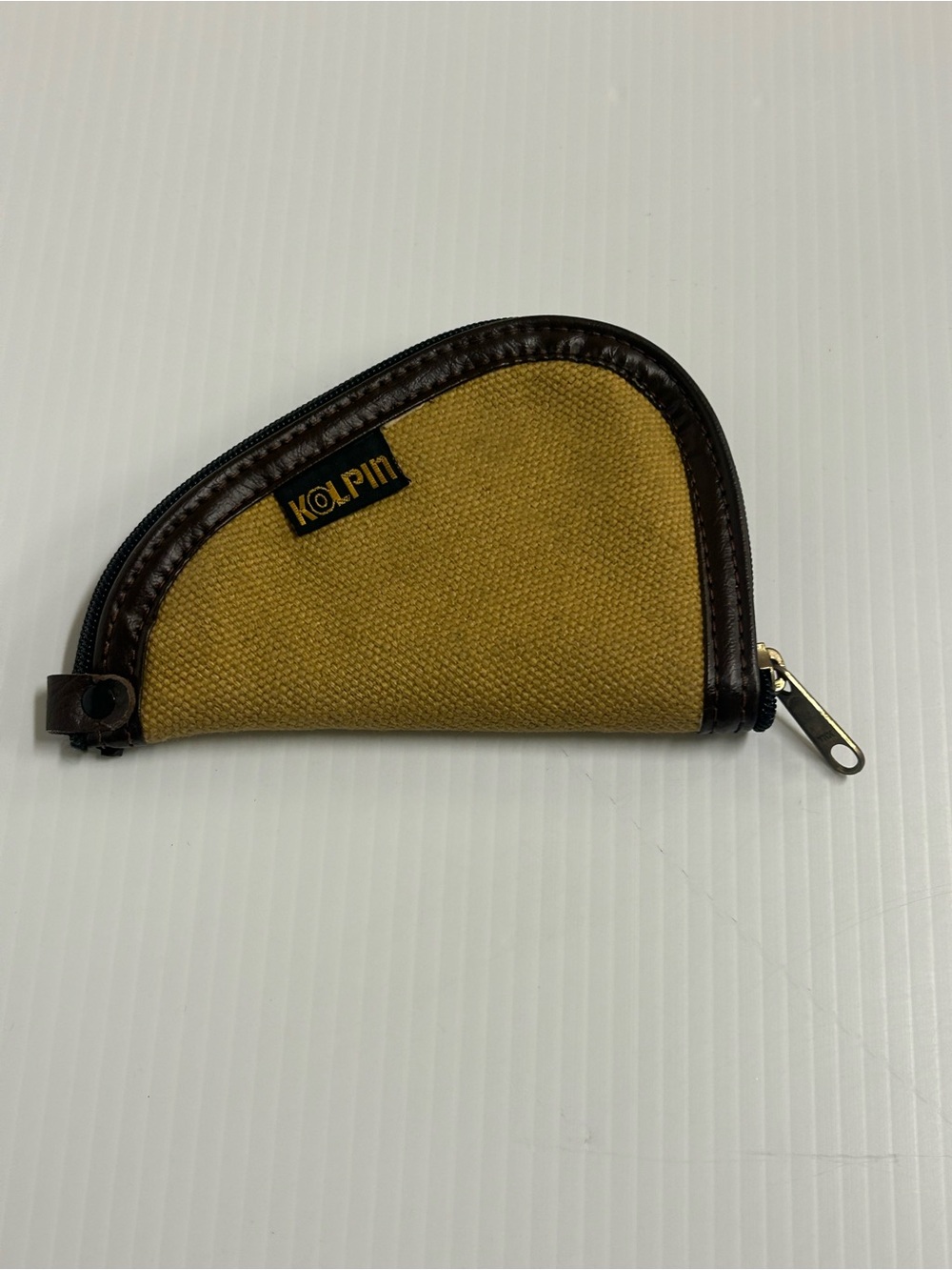 Vintage Kolpin 6"×4" Pistol Case Tan Canvas Brown Trim Hand Gun Storage USA